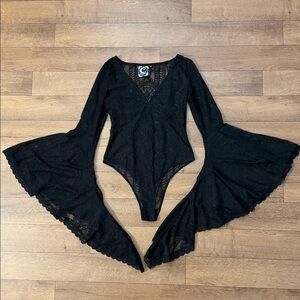 Killstar Size Small Black Lace Bodysuit Dramatic Sleeve Witchy Whimsigoth Grunge